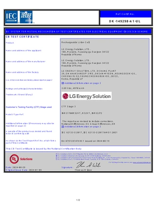 IEC 62133-2 / CB document for INR21700M52VT · 2024-08-29